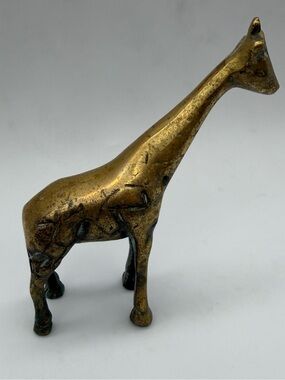 Vintage Brass Miniature Giraffe Figurine With Patina  5” Tall